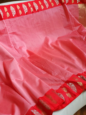Banarasi Munga Silk Saree in a lovely shade of peach and red