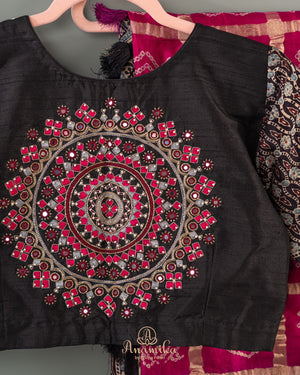 Pink Bandini gharchola saree with ajrak border and blouse