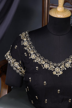 Banarasi tissue saree in stunning black and antique gold combo