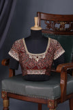 Deep wine modal silk ajrak saree with hand work border