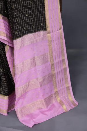 Mysore crepe silk saree in a lovely black and blush pink combo