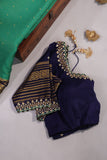 Gorgeous Mysore Silk Saree in green with  a contrast blue border