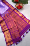 Timeless Gadwal Pattu saree in lavender and plum combo