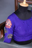 Royal Blue chanderi silk saree with hand painted kalamkari border