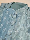 Pastel steel blue chanderi silk kurta with thread embroidered buttas