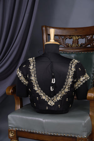 Banarasi tissue saree in stunning black and antique gold combo