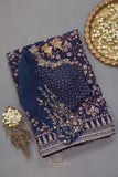 Mid night Blue Georgette saree with full sleeves blouse