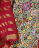 Kalamkari print on mysore crepe silk saree