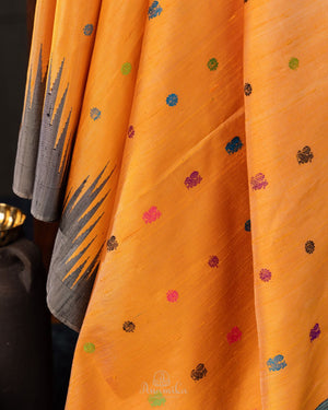 Mango yellow Gadwal pattu saree with non Zari concept