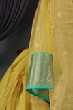 Gorgeous Chanderi saree in lemon yellow and blue combo