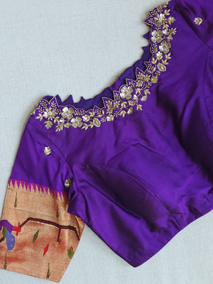 Pure Paithani silk Blouse in Purple