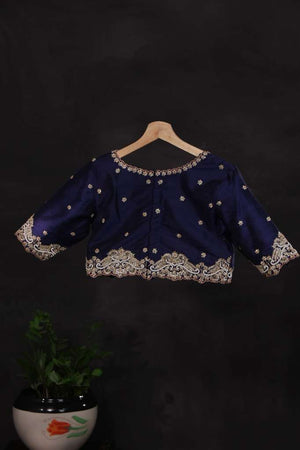 Rich navy blue blouse with grand zardosi work
