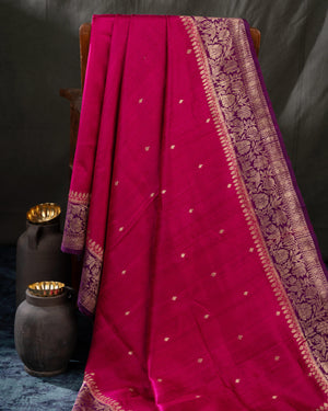 Rawsilk saree in magenta with plum border