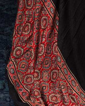 Beautiful black ajrak saree on modal silk