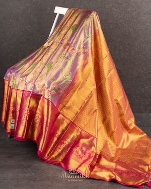 A  meenakari kanjeevaram saree in lavender and pink