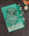 Teal green Banarasi chiffon saree with chikankari work all over