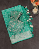 Teal green Banarasi chiffon saree with chikankari work all over