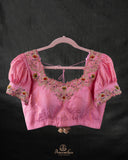 Blush pink Designer Blouse with puffed sleeves