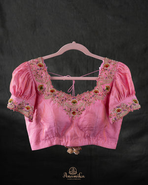 Blush pink Designer Blouse with puffed sleeves