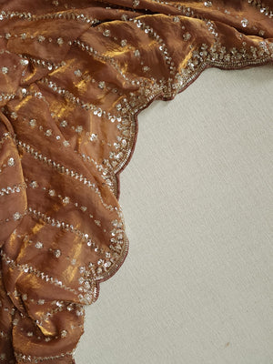 Copper Brown tissue saree with all over sequins embroidery