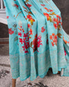 Pure Banarasi Silk Saree in blue with digital floral prints