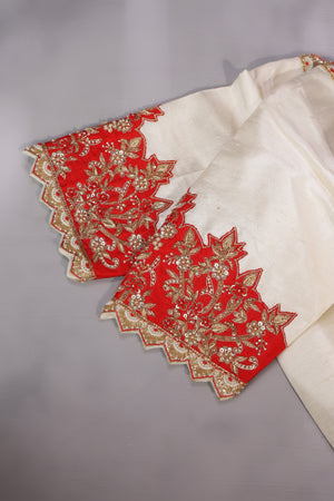 Elegant Raw Mango Pattu saree in a stunning red and white combo