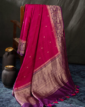 Rawsilk saree in magenta with plum border
