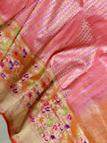 Peach Pink Banarasi saree with beautiful floral meena border