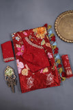 Soft silk floral saree in crimson red