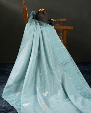 Pure tusser silk saree - pearl work elegance