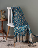 Dark Blue Banarasi Silk Saree with contrast maroon red blouse