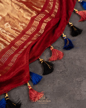 Beautiful blue and black Bandini gaji silk saree with ajrak border and blouse