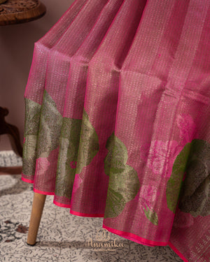 Designer Kanjeevaram saree in pink with floral woven motifs