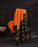 Orange mysore crepe silk saree with a stunning blouse pattern