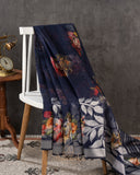 Royal Blue Handloom Lenin saree with digital floral prints