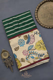 Emerald Green chanderi saree with hand painted kalamkari border