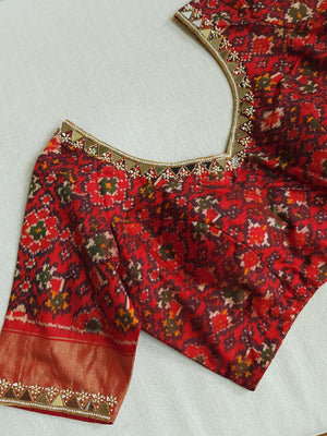 A classic kanchi kalamkari saree with a pure Patola blouse