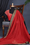 The most trending red and black mysore crepe silk saree