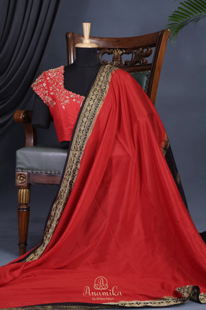 The most trending red and black mysore crepe silk saree