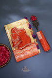 Banarasi Kora silk in a luxurious golden cream and orange border