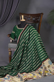 Emerald Green chanderi saree with hand painted kalamkari border