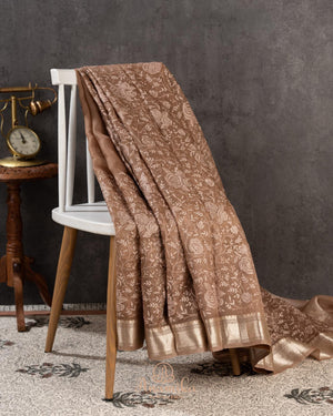 Organza saree in light brown with all over thread embroidery (Copy)