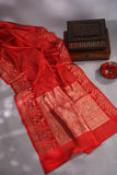 Elegant Raw Mango Pattu saree in a stunning red and white combo