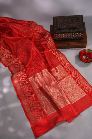 Elegant Raw Mango Pattu saree in a stunning red and white combo