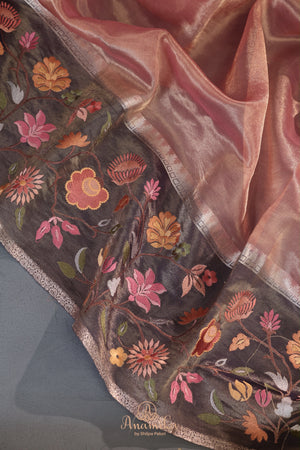 Banarasi tissue saree in luxurious rose gold shade