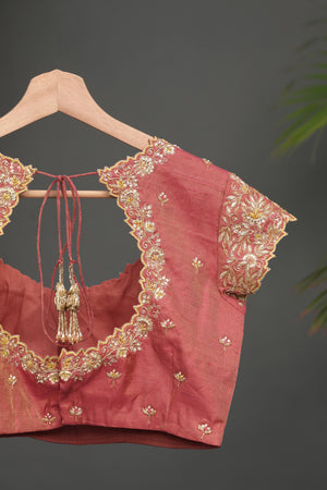 Beautiful chinnon silk saree in yellow and peach shade