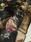 Elegant Black Organza saree with dreamy floral prints
