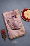 A dreamy floral organza in beautiful shades of dusty rose pink