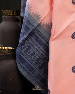 Peach and Steel blue Gadwal pattu saree