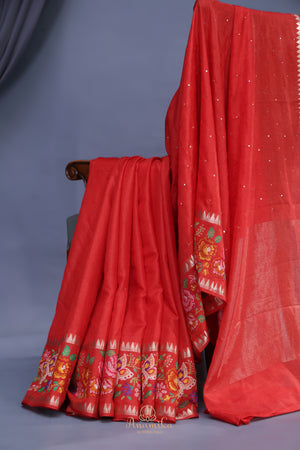 Soft Tussar with a contemporary elegance- Red